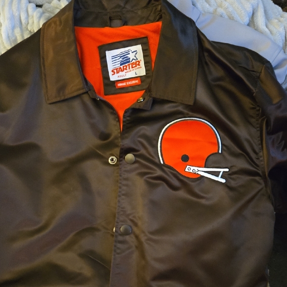STARTER Men's Brown Varsity Jacket with Orange Details - Picture 1 of 1